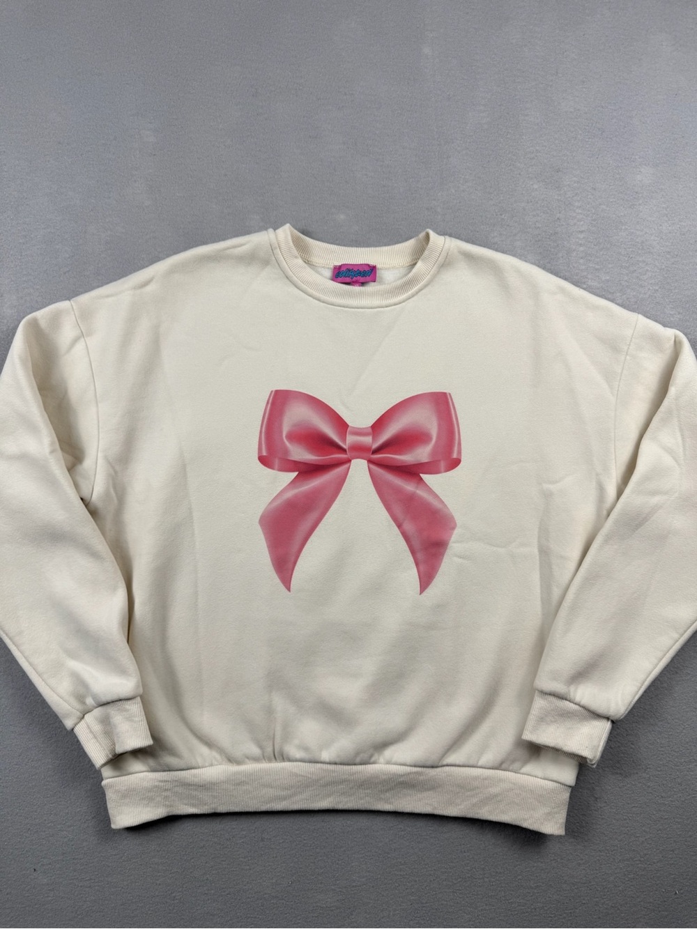 Edikted Pink Bow Graphic Cropped Sweatshirt XS Coquette Soft Girl Crewneck
